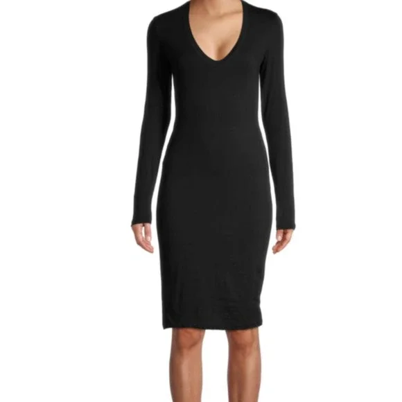 James Perse | Dresses | James Perse Womens Vneck Cotton Stretch Knit Long  Sleeve Dress Black | Poshmark